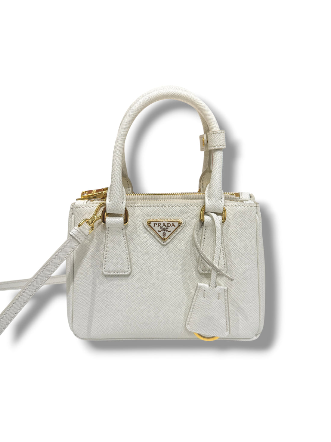 Prada – Micro-Galleria-Tasche aus weißem Saffiano-Leder