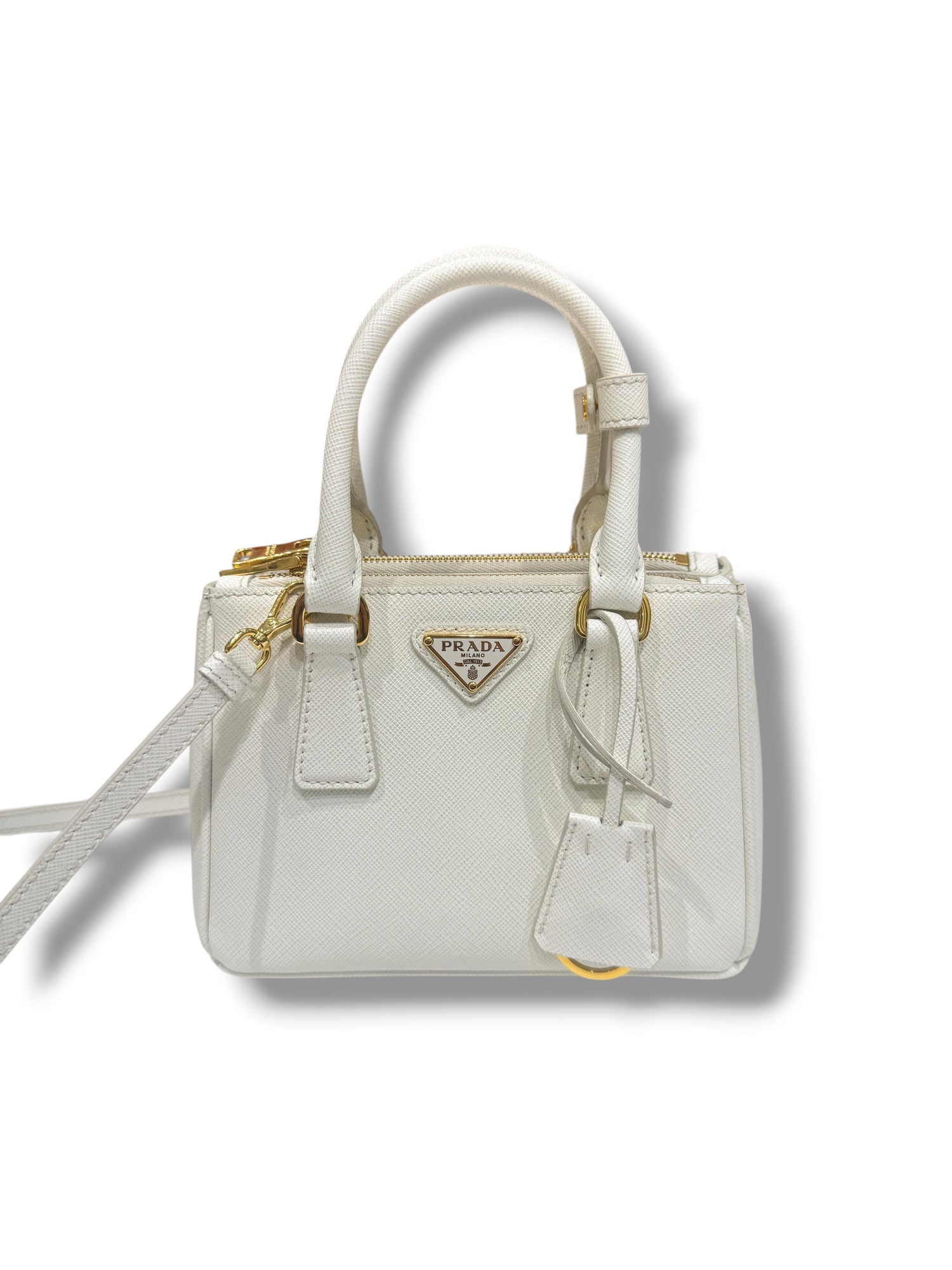 Prada - Sac Micro Galleria saffiano blanc