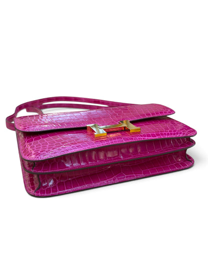 Hermès - Sac Constance Élan Crocodile Porosus Rose