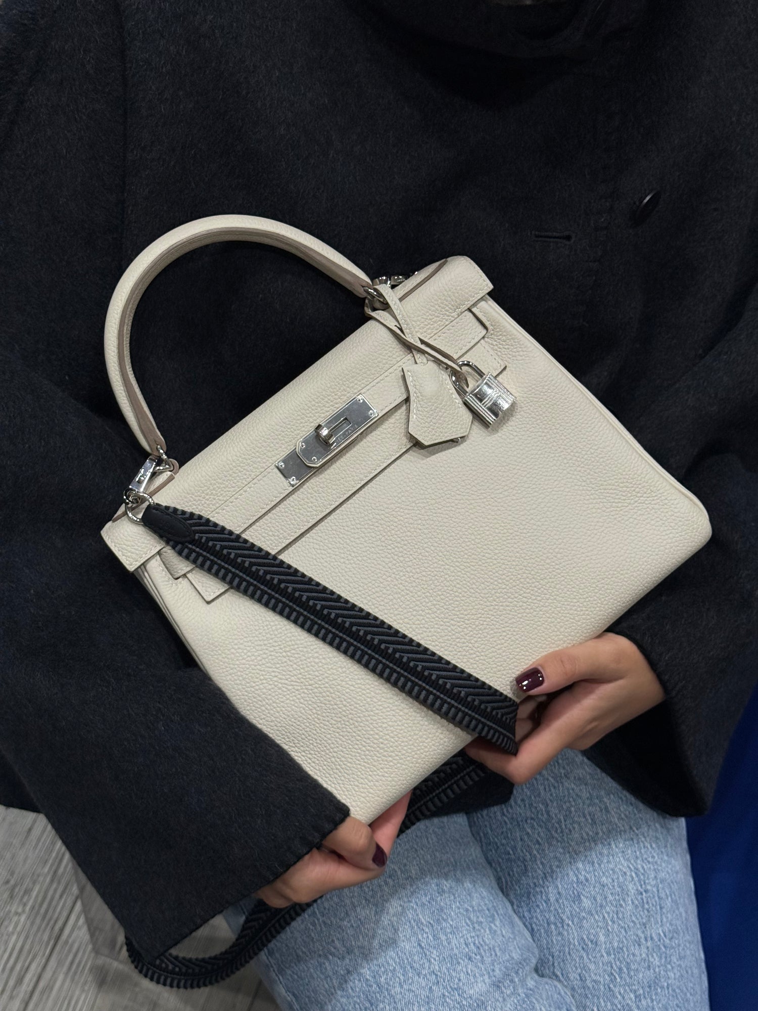 Hermès - Bandoulière noire et grise PHW