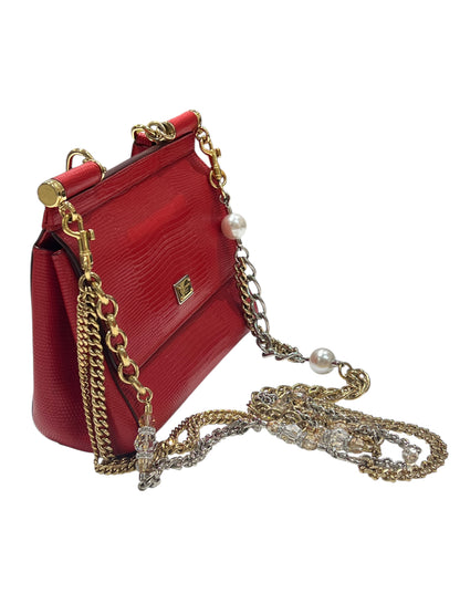 Dolce gabbana - sac sicily cuir façon lézard rouge chaîne bijou