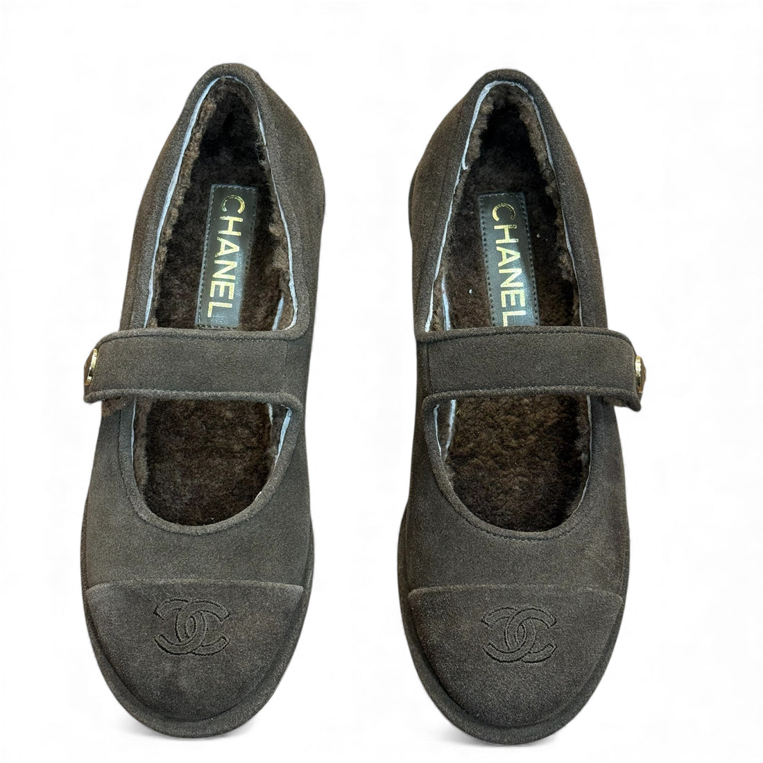 Chanel - Ballerines Mary Jane en daim marron T.38