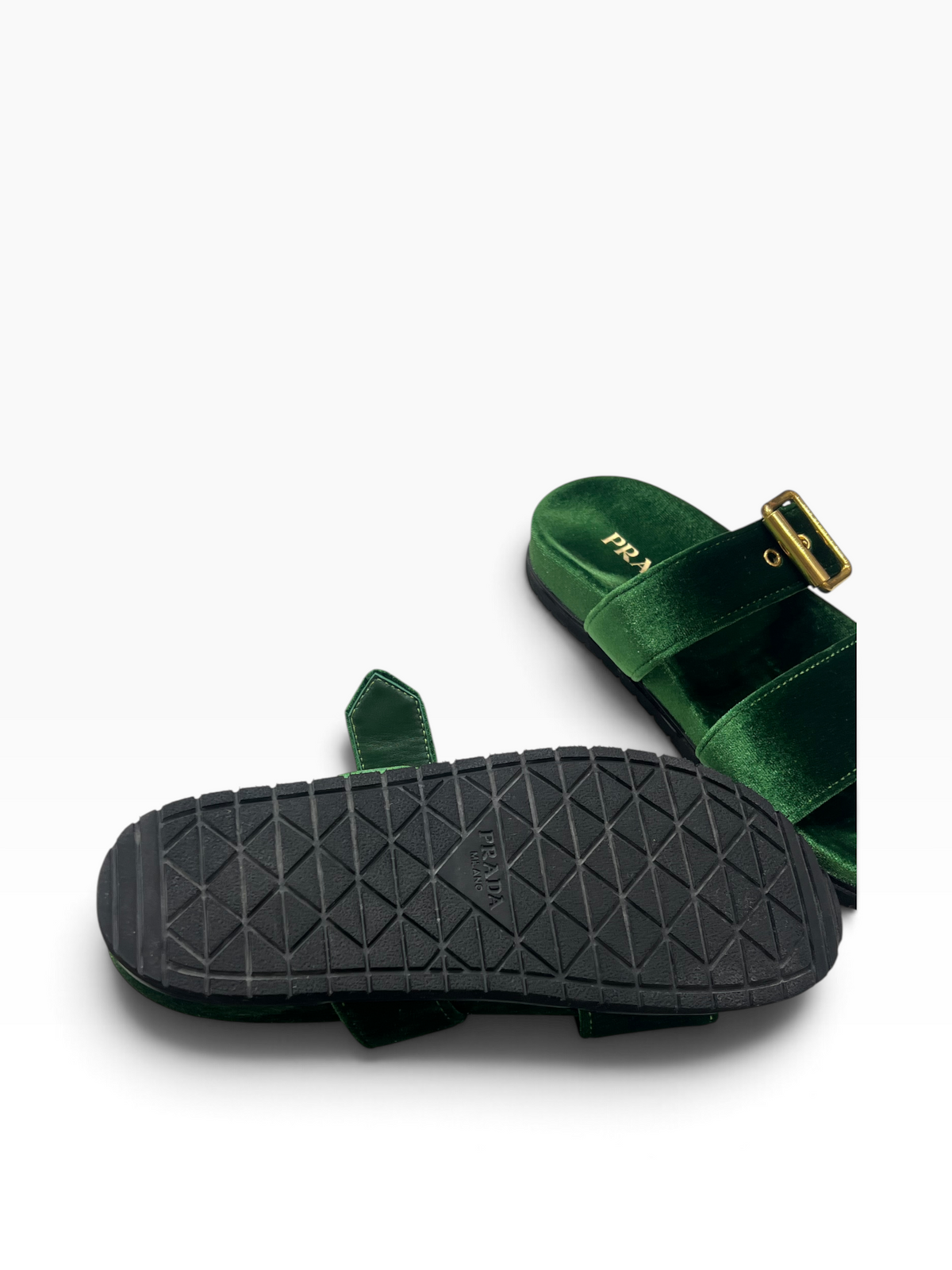 PRADA - Sandales verts en velours T36,5
