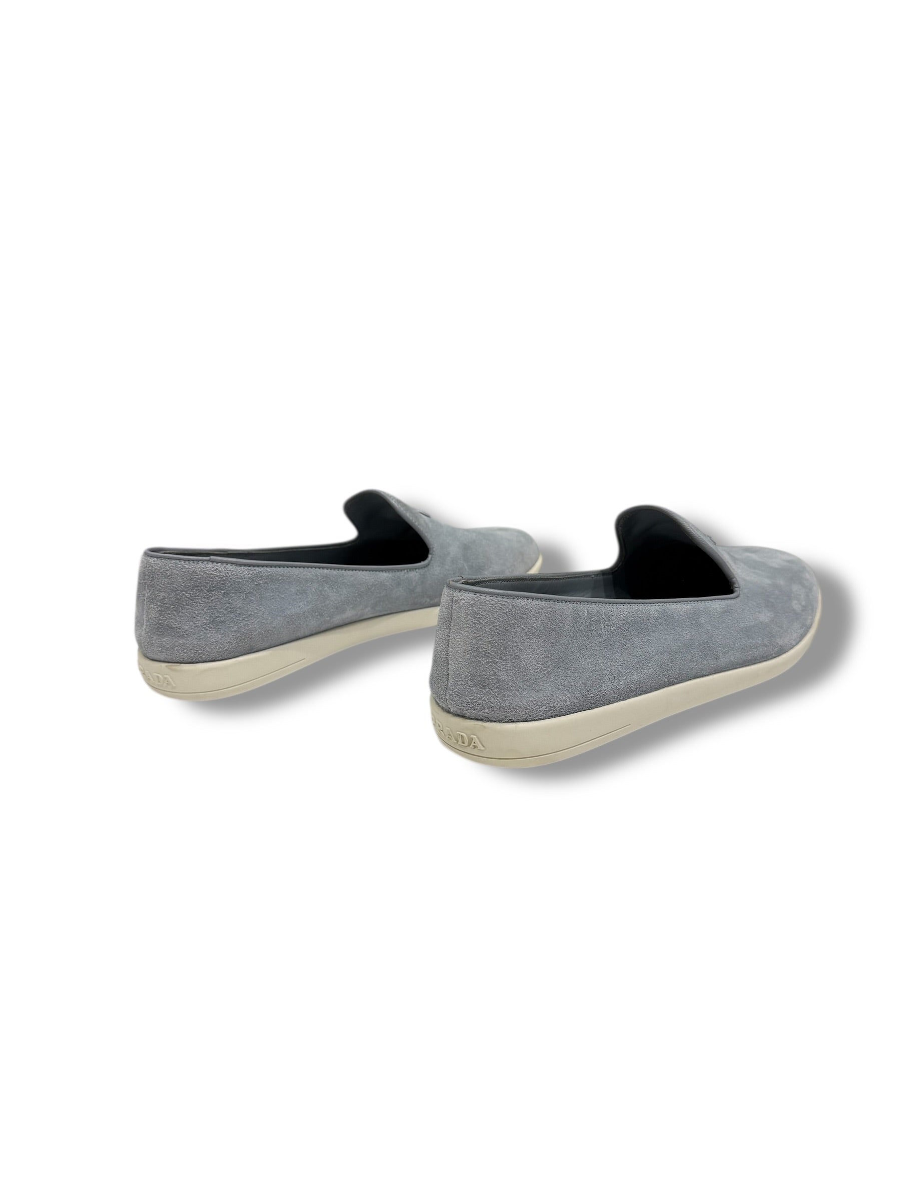 Prada Mocassins Loafers Daim Bleu Astral | Les Folies d’Eugénie