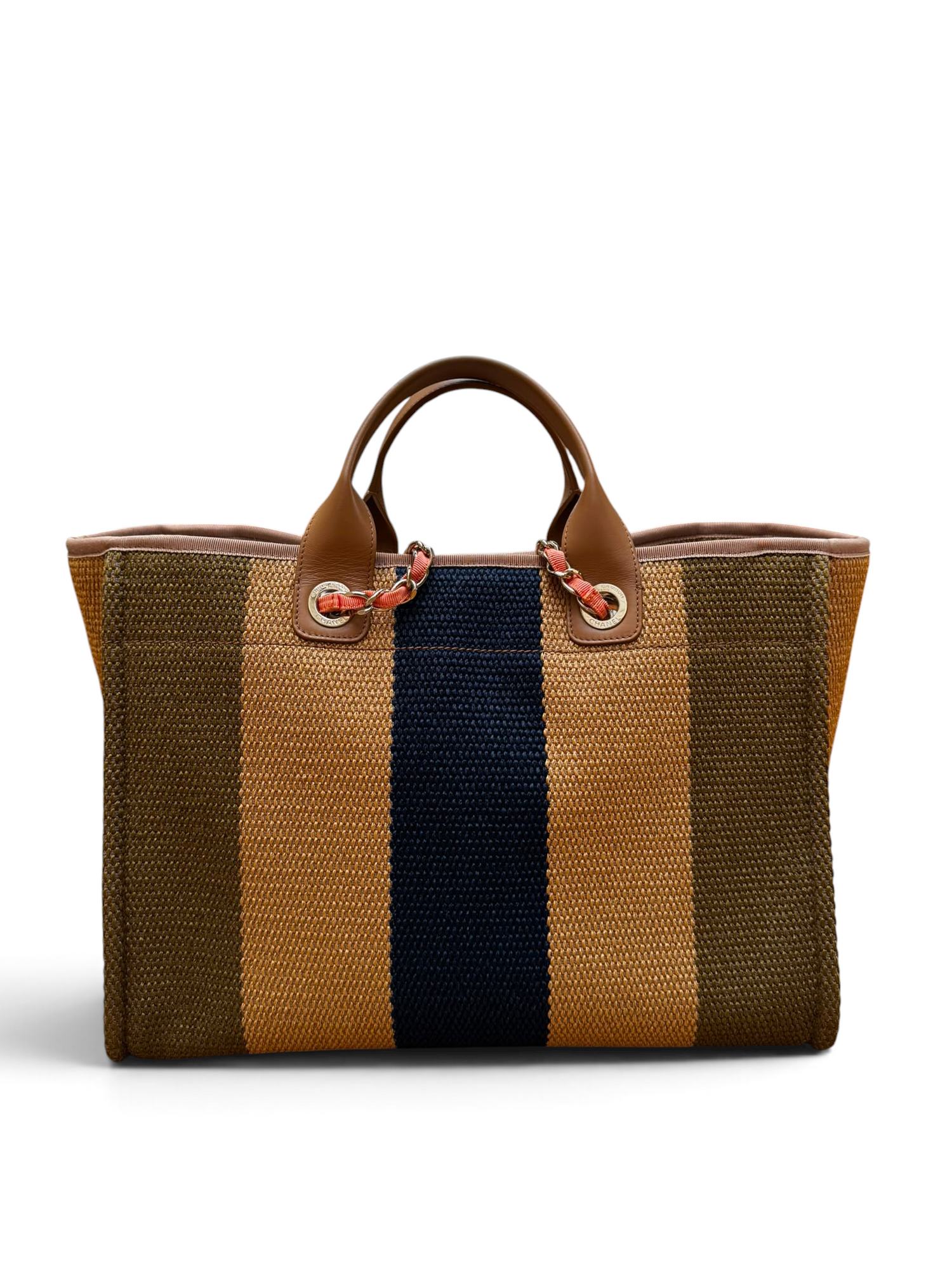Chanel - Sac Cabas Deauville en raphia beige et kaki