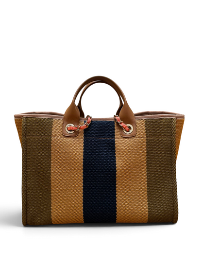 Chanel - Sac Cabas Deauville en raphia beige et kaki