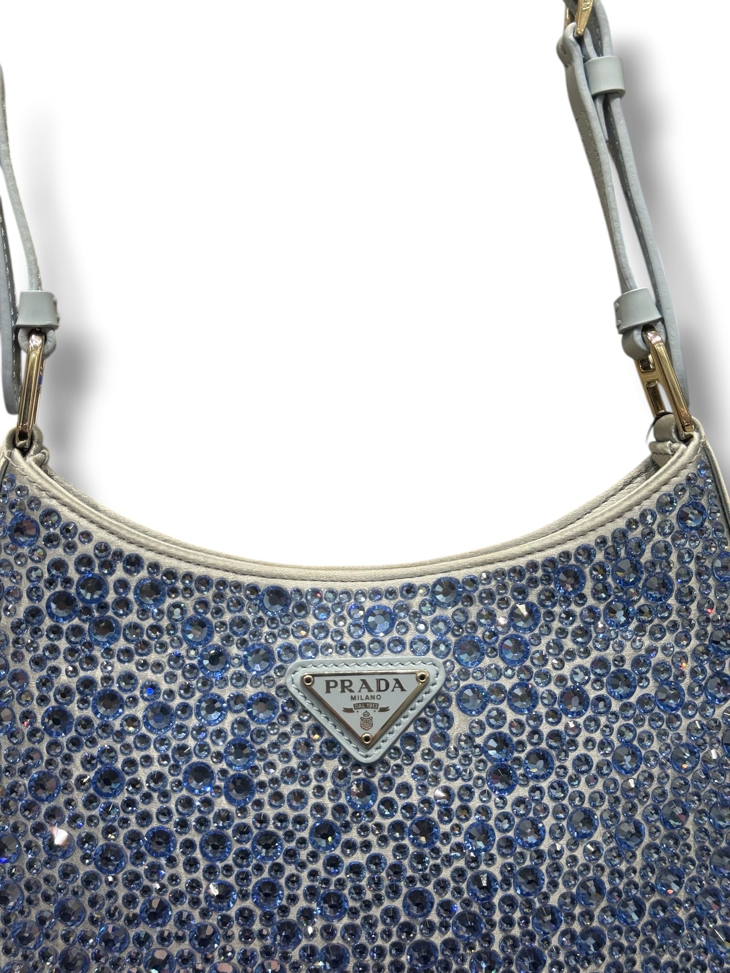 Prada - Sac Cleo en satin avec cristaux Bleu