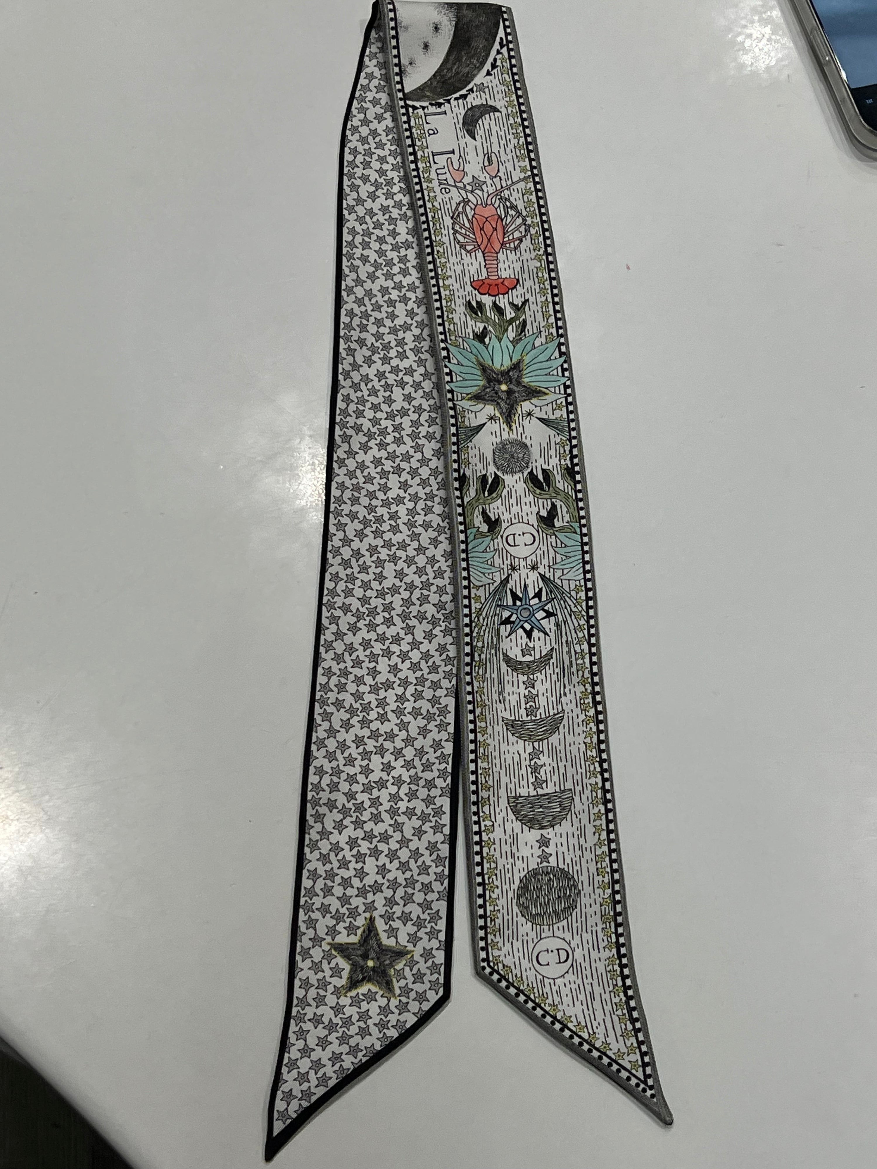 Dior - “La Lune” white and black silk twilly