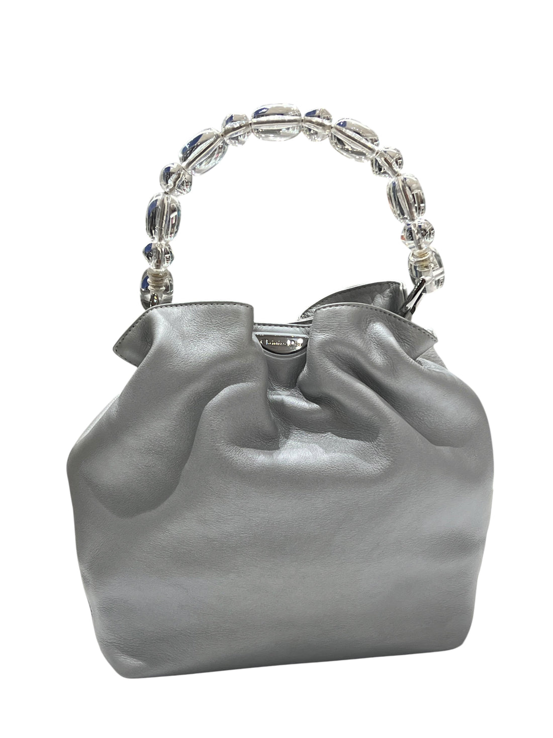 Christian Dior - sac seau pearl cuir gris argenté