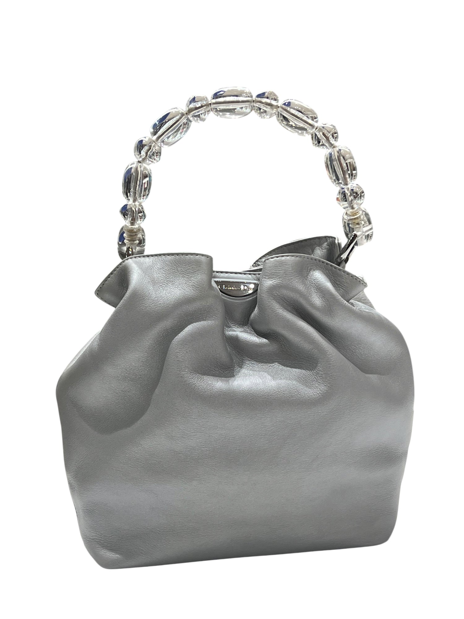 Christian Dior - sac seau pearl cuir gris argenté