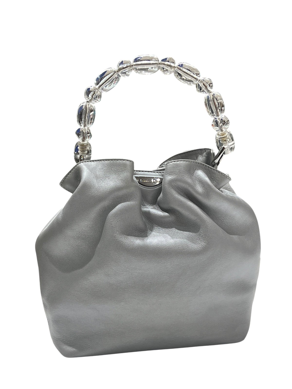 Christian Dior - sac seau pearl cuir gris argenté