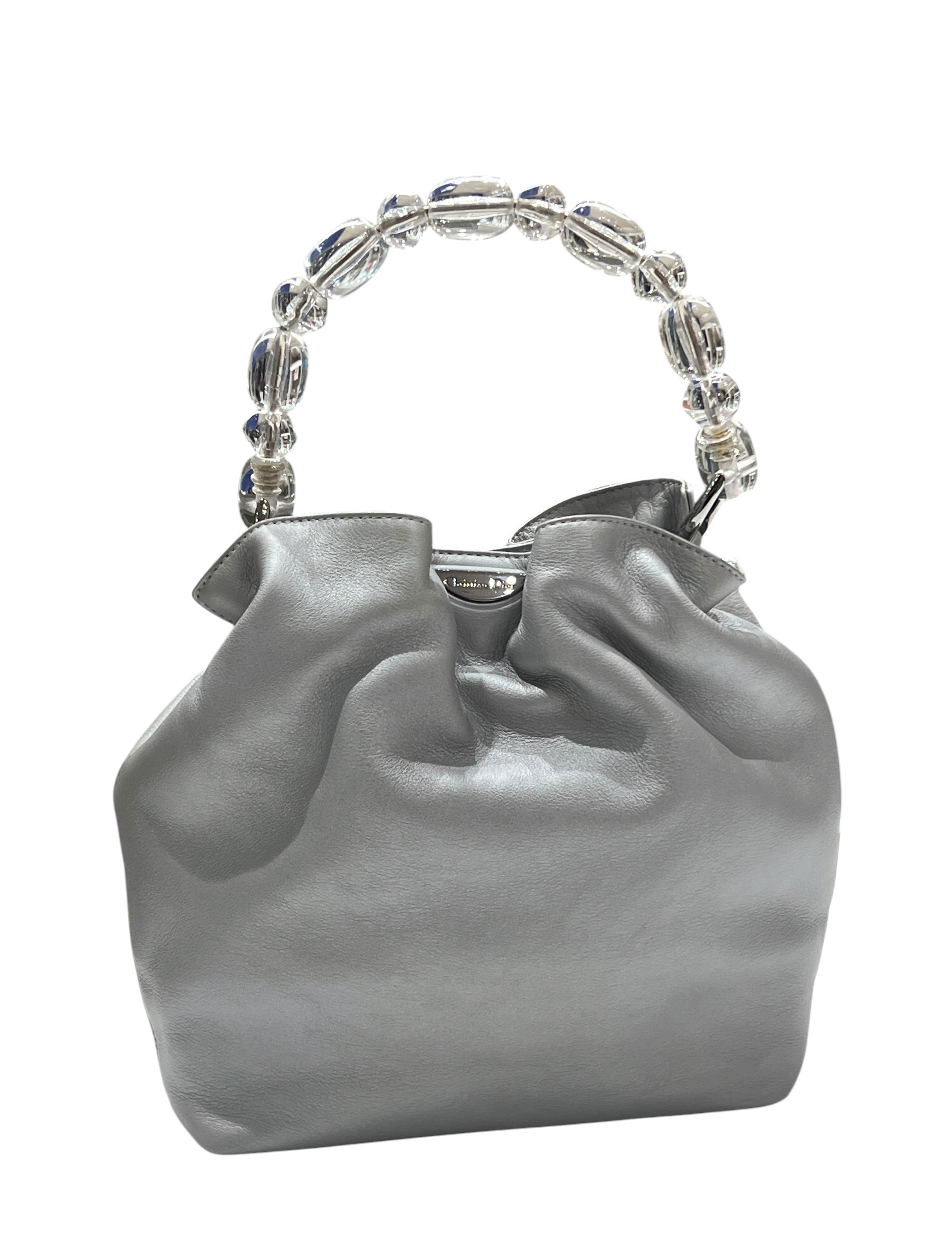 Christian Dior - sac seau pearl cuir gris argenté