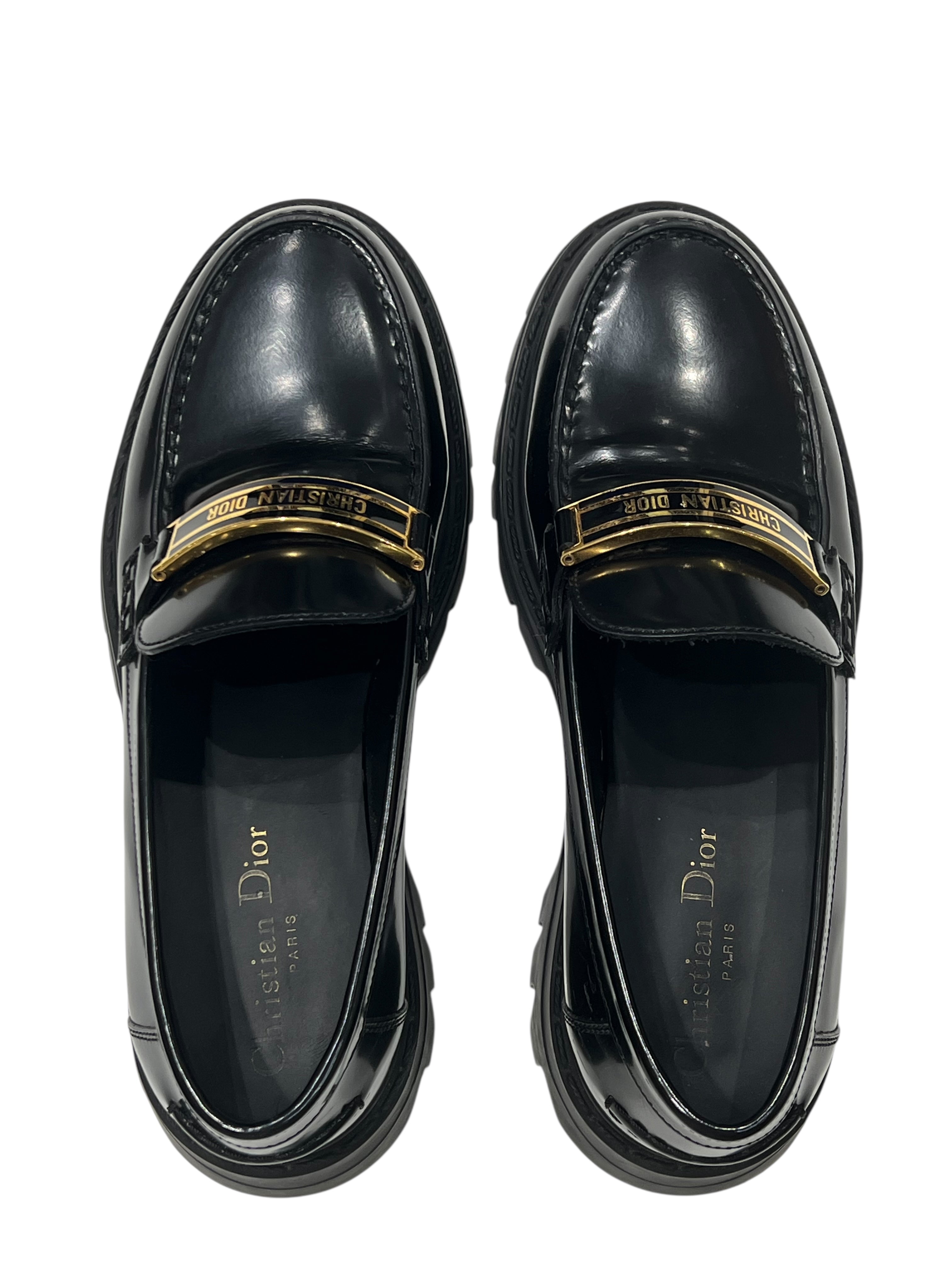 Dior - mocassins code cuir noir T 38,5