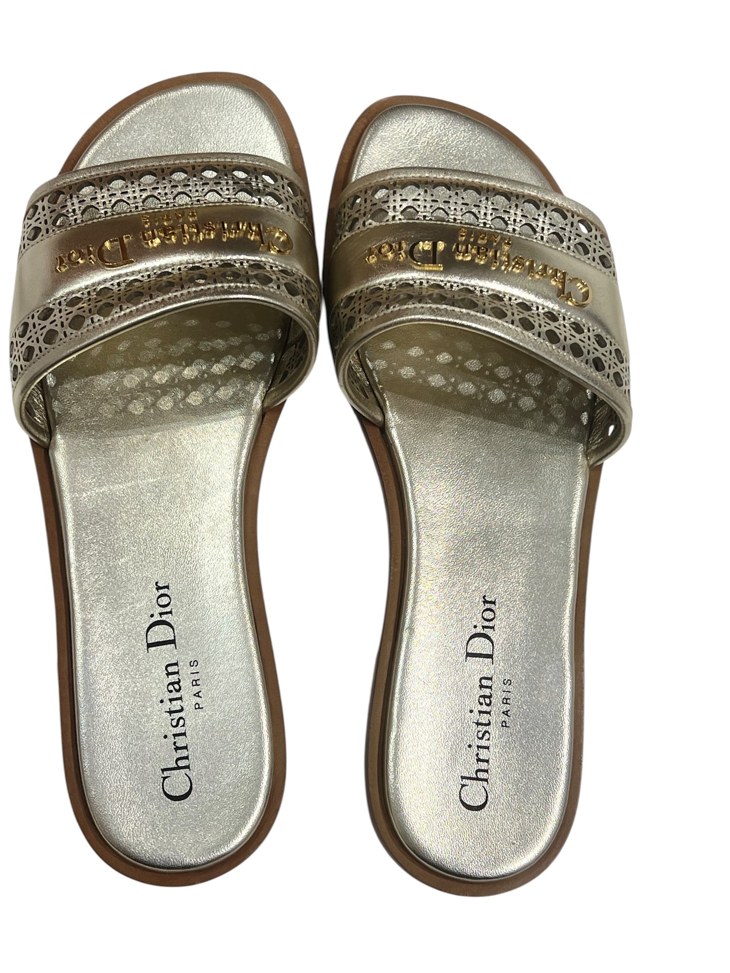 Dior - mules cannage dorées T 36,5