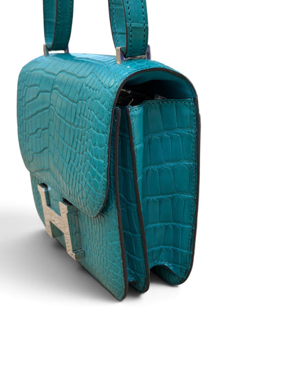 Hermès - Sac Constance 18 Alligator Mat Bleu Paon