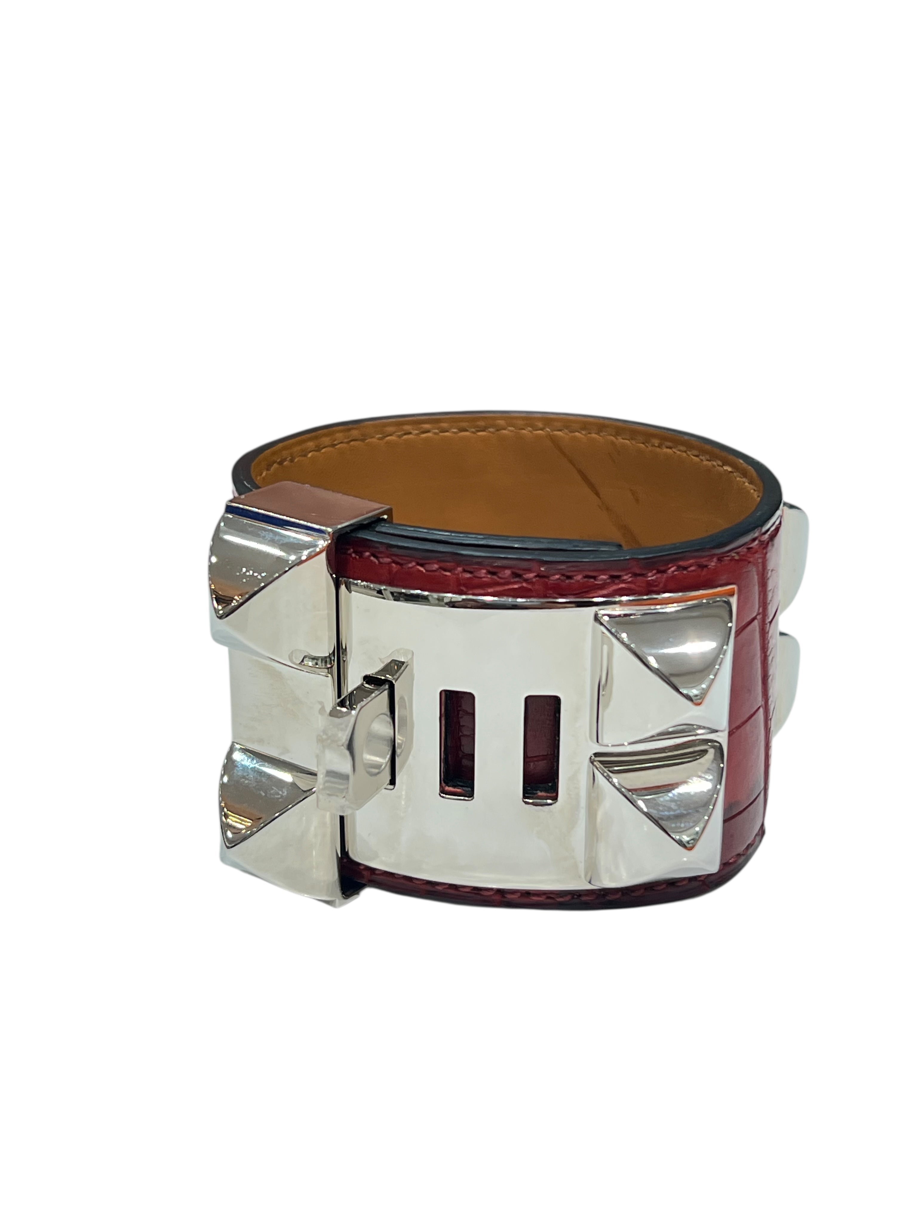 Hermès - manchette medor alligator bordeaux / palladium
