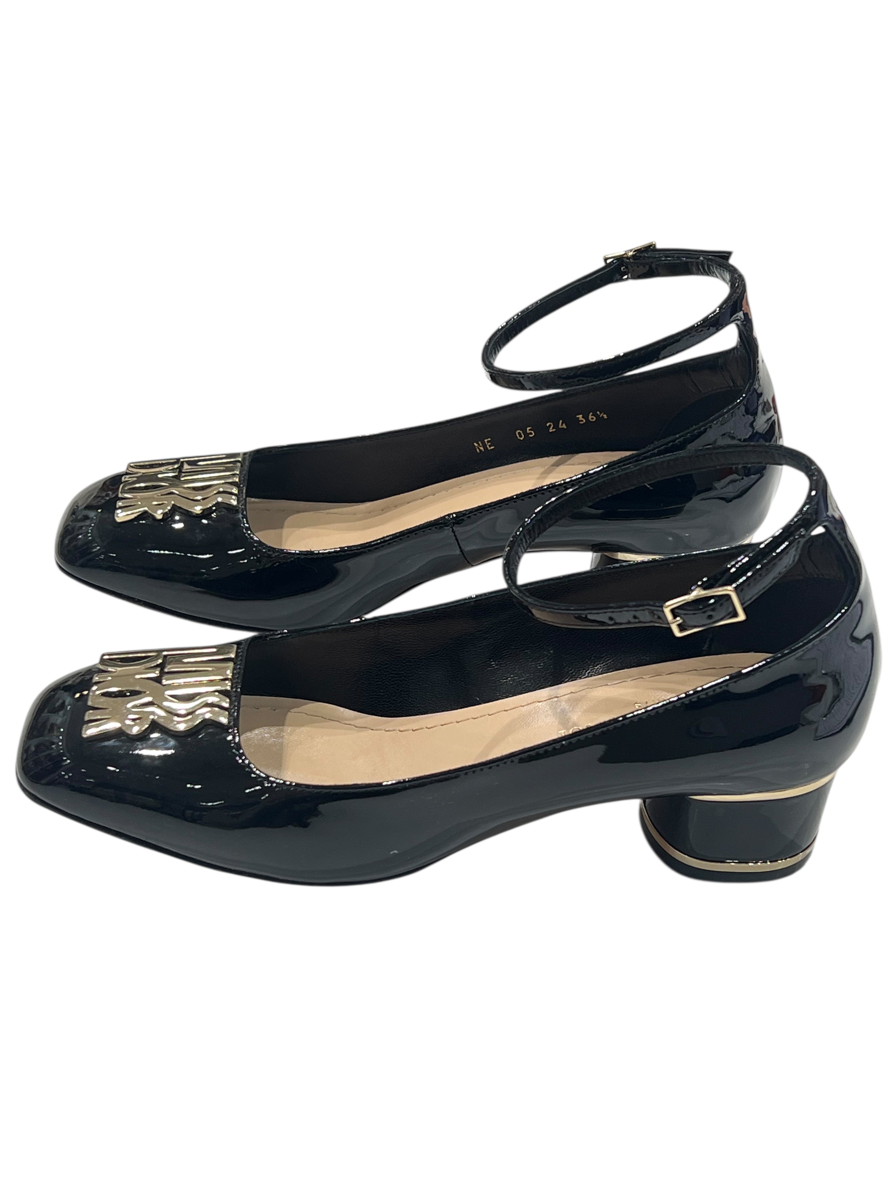 Dior - chaussures babies cuir vernis noir miss Dior t36,5