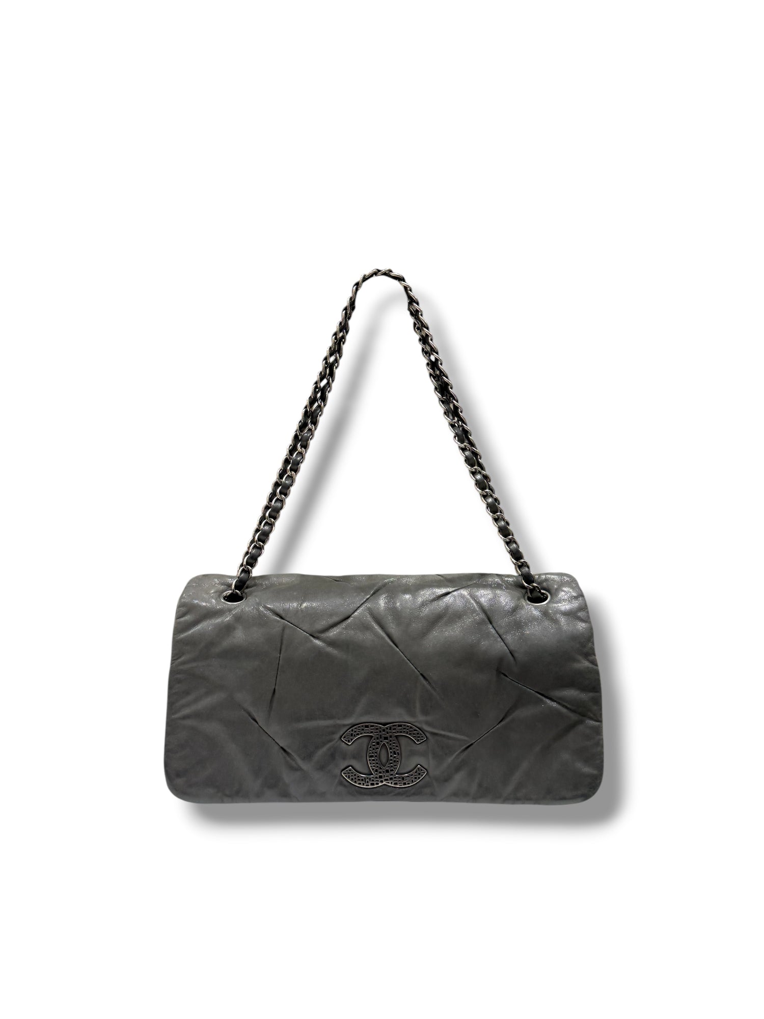 Chanel - Sac Classique allongé vert de gris irisé