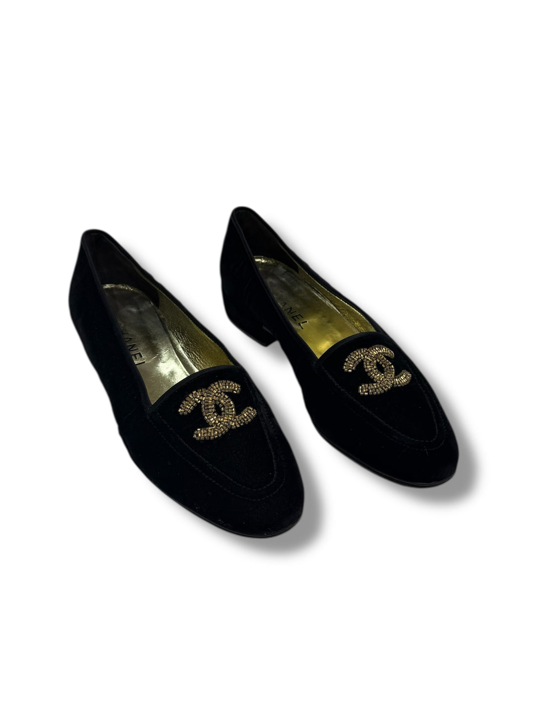 Chanel - Mocassins velours noirs CC T39