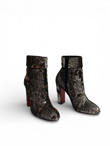 Louboutin - Bottines en sequins réversibles Gris / Multicolore