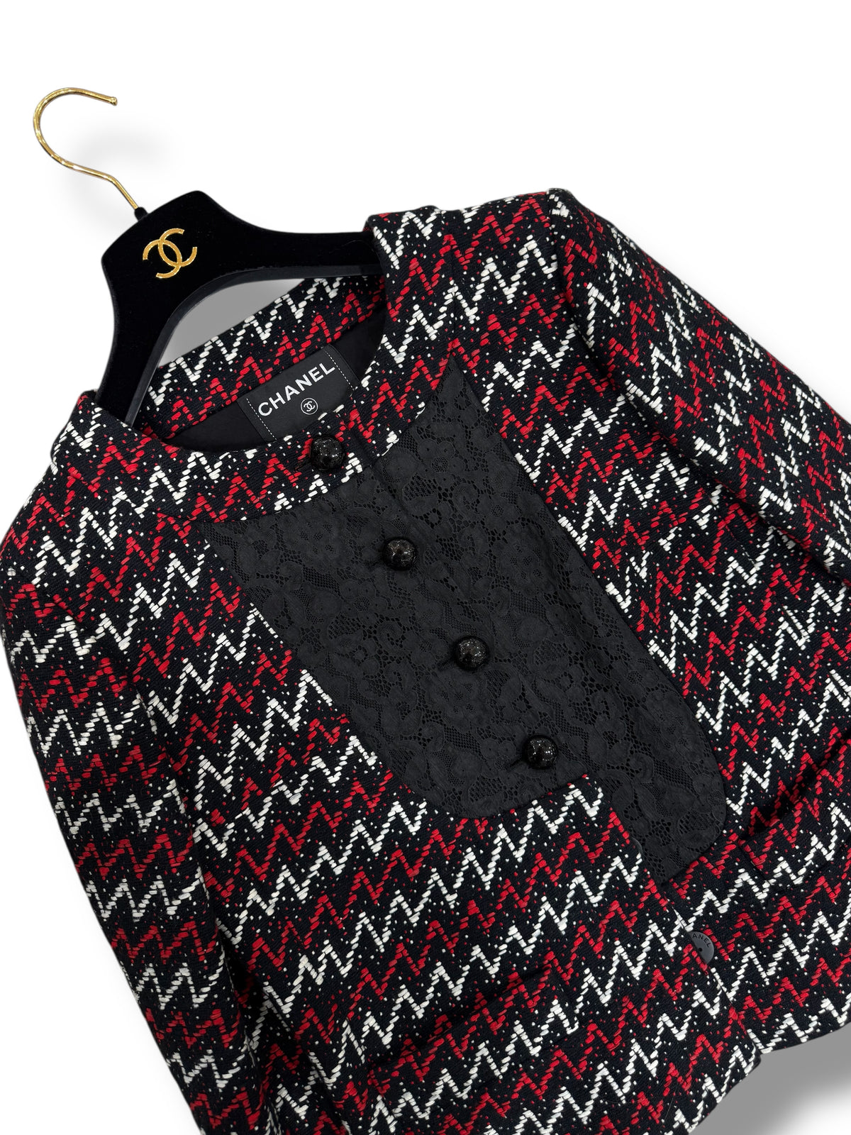 Chanel - Veste Tweed rouge et noir  T40