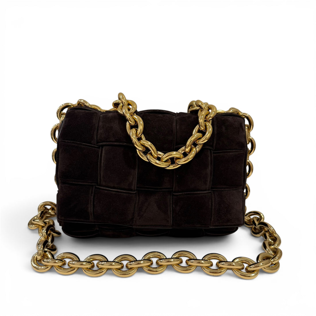 Bottega Veneta - Sac cassette en daim marron chaîne doré ￼
