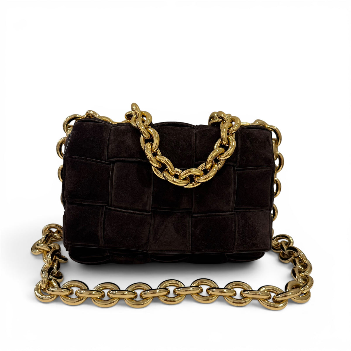 Bottega Veneta - Sac cassette en daim marron chaîne doré ￼