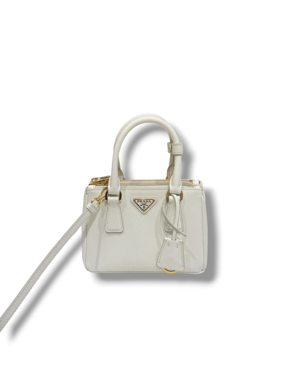 Prada – Micro-Galleria-Tasche aus weißem Saffiano-Leder