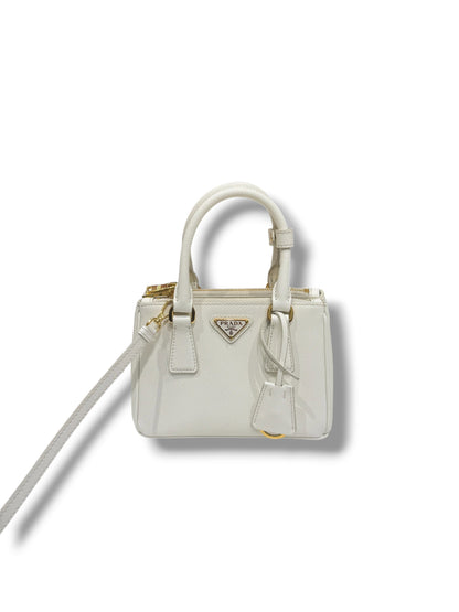 Prada - Sac Micro Galleria saffiano blanc