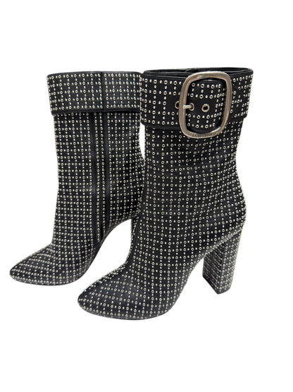 Saint Laurent - Bottines à clous perforés noires et boucle argenté T40