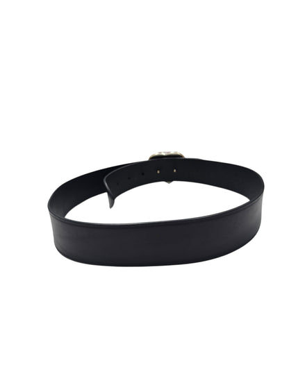 Saint Laurent - Ceinture en cuir noir et boucle cœur argenté T80