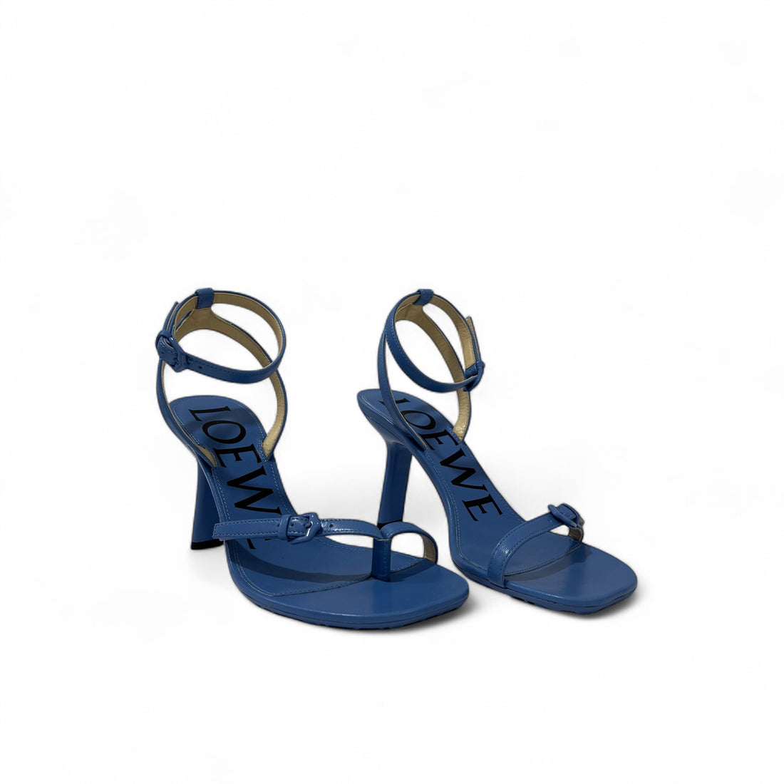 Loewe - Sandales à talon Petal en cuir bleu T.36