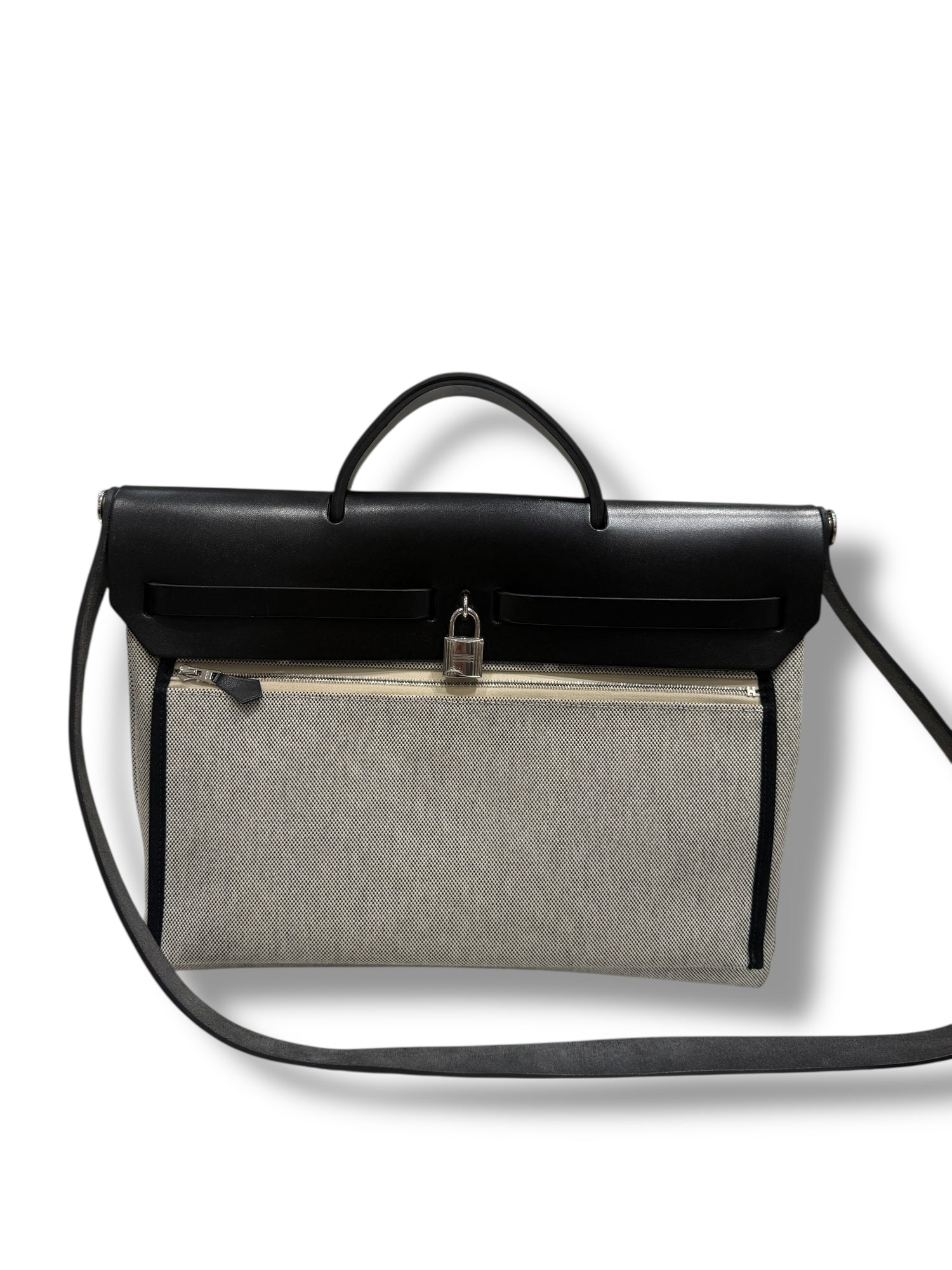 Hermès- Sac Herbag 39 Écru et noir