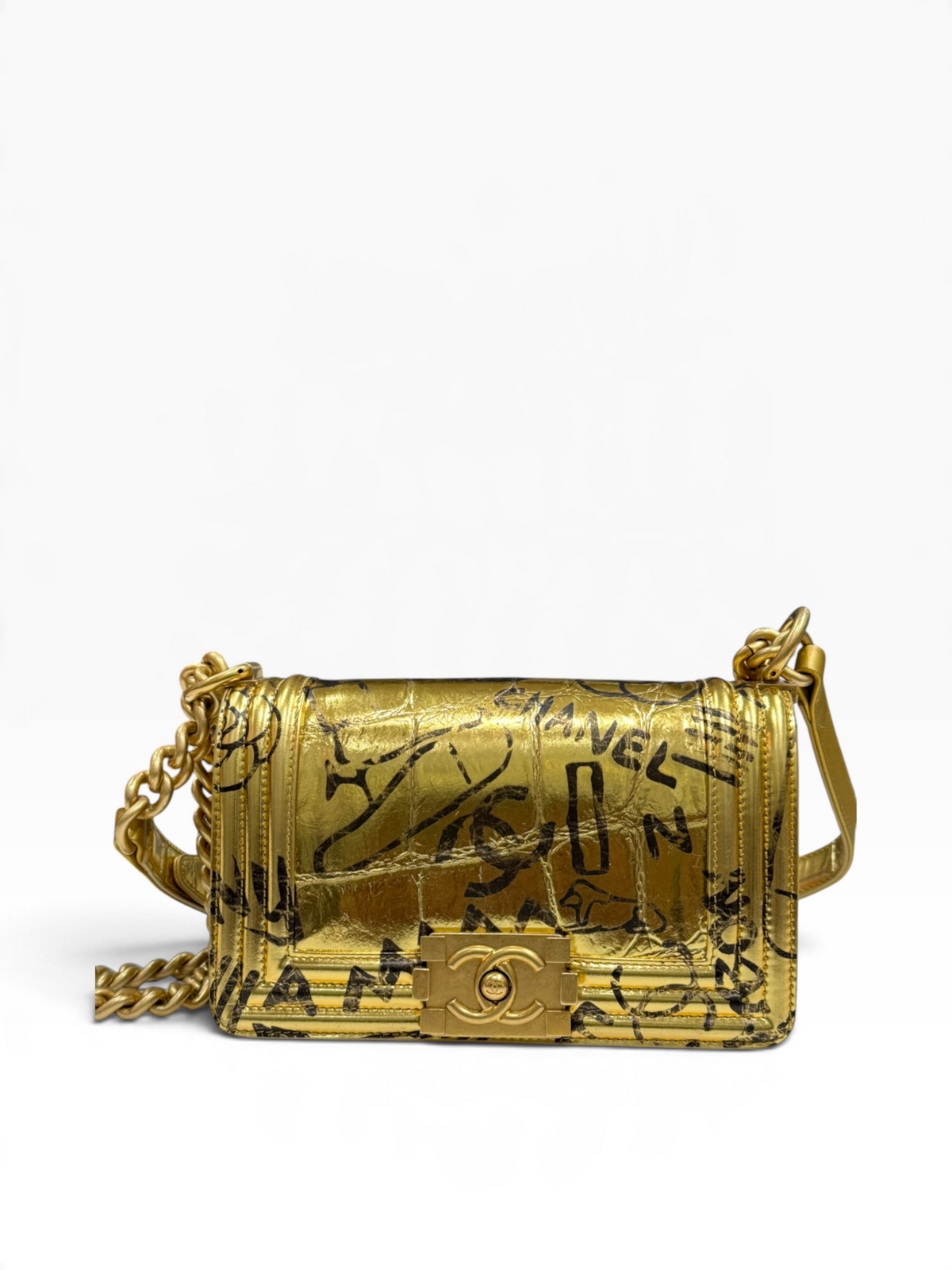 Chanel - sac boy cuir doré édition limitée graffiti