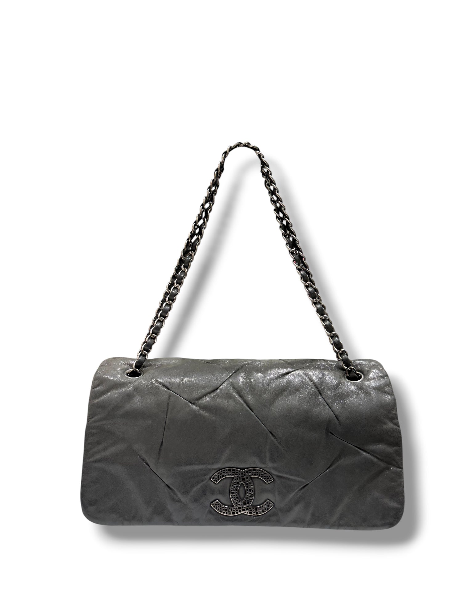 Chanel - Sac Classique allongé vert de gris irisé