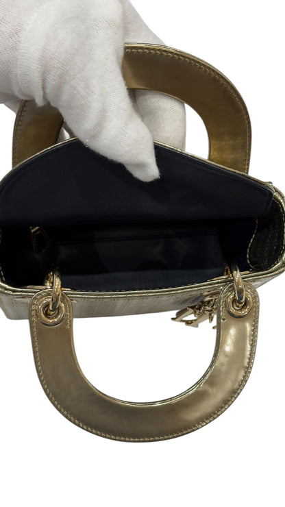 Dior - Sac mini Lady Dior Cannage doré métallique