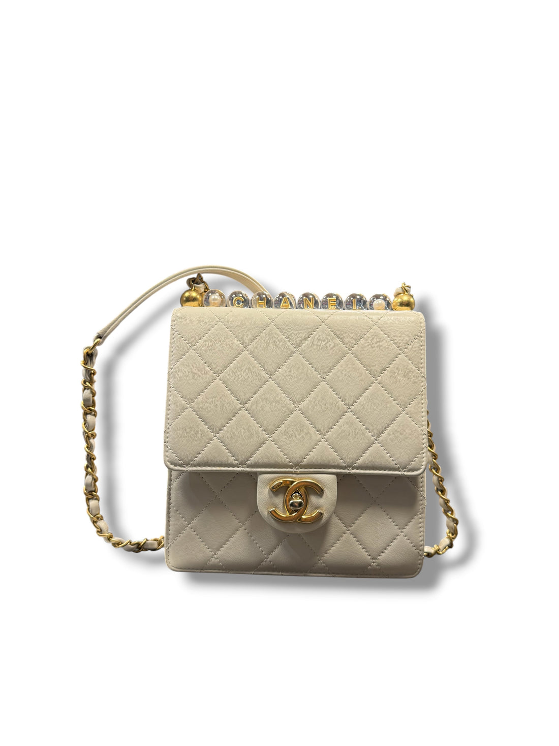Chanel – Petit-Chic-Tasche mit Perlen in Ecru