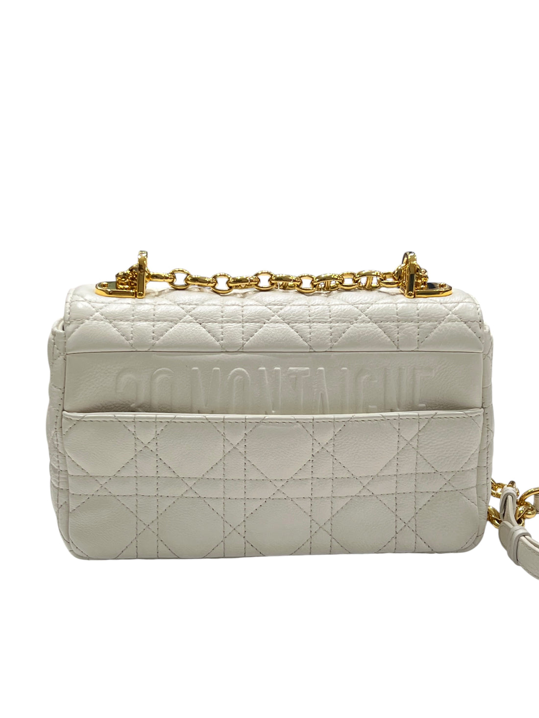 Dior – 30-Montaigne-Tasche, klein, aus weißem weichem Cannage-Leder