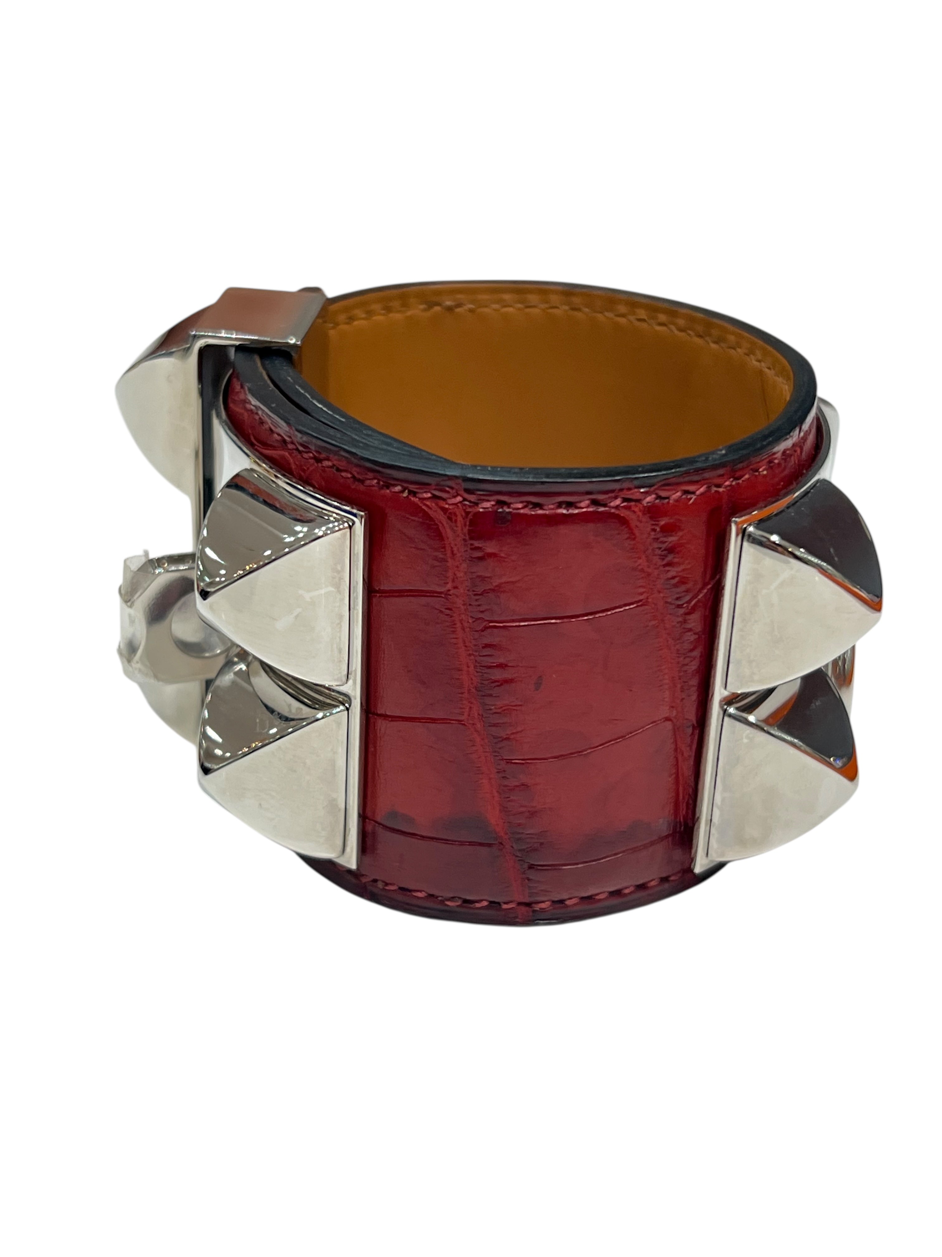 Hermès - manchette medor alligator bordeaux / palladium