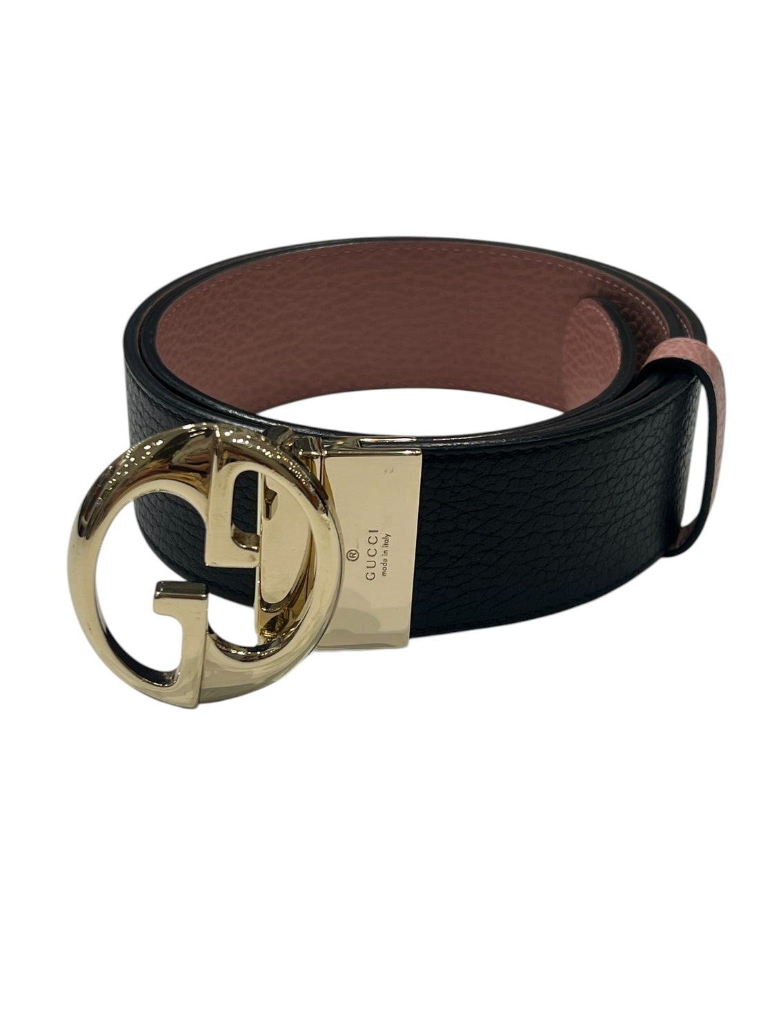 Gucci - ceinture bi colore cuir noir et rose réversible