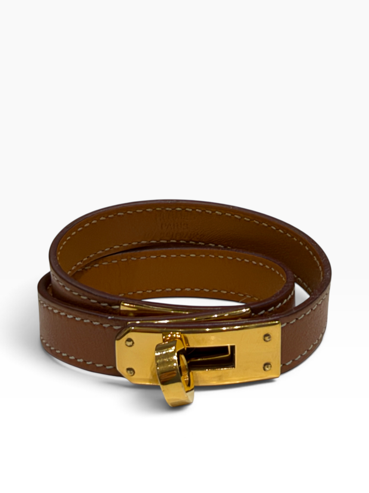 Hermès - bracelet Kelly double tour  cuir gold