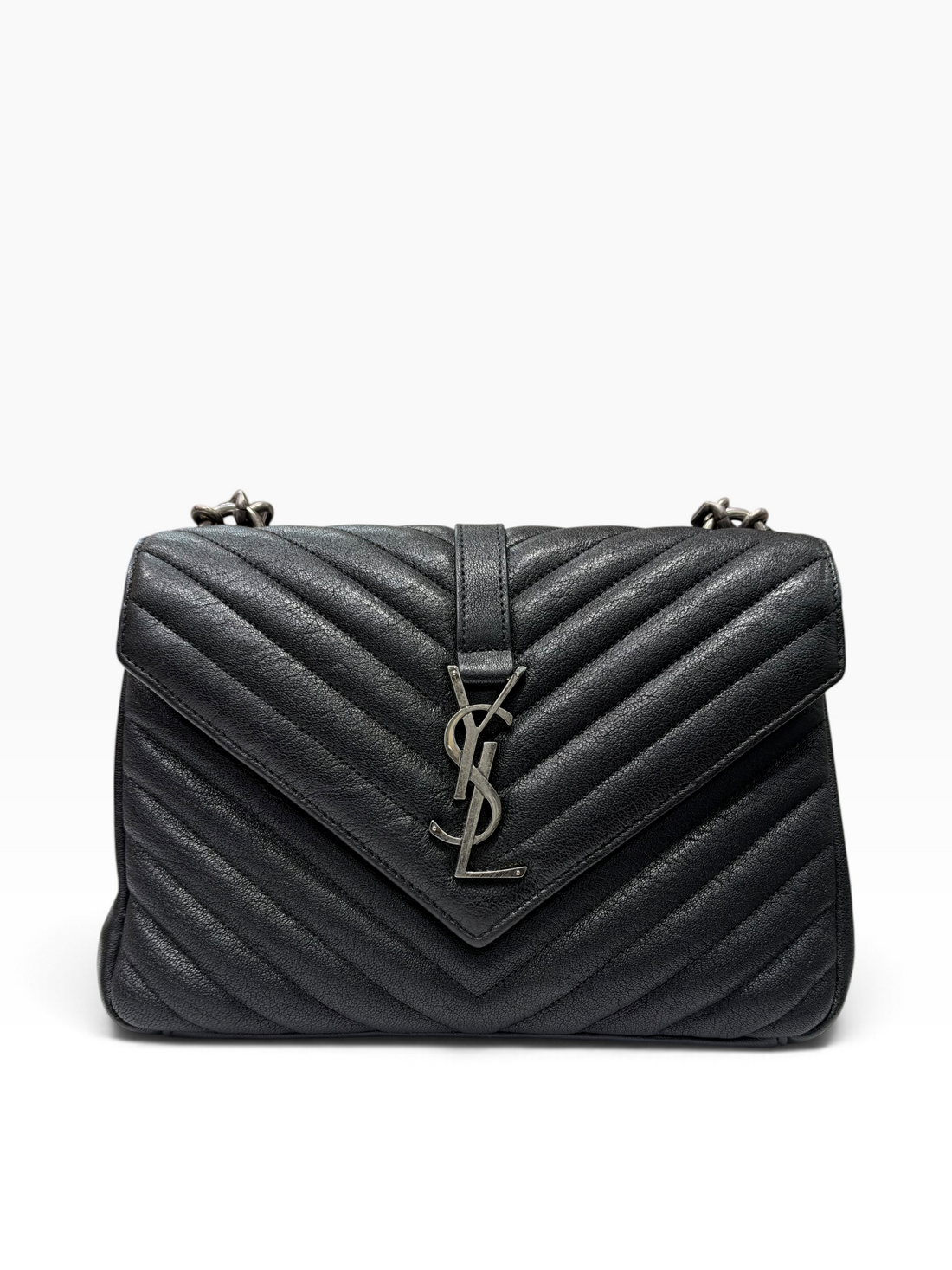 Yves Saint Laurent - Sac College MM cuir agneau et matelassage chevron noir