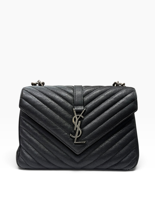 Yves Saint Laurent - Sac College MM cuir agneau et matelassage chevron noir