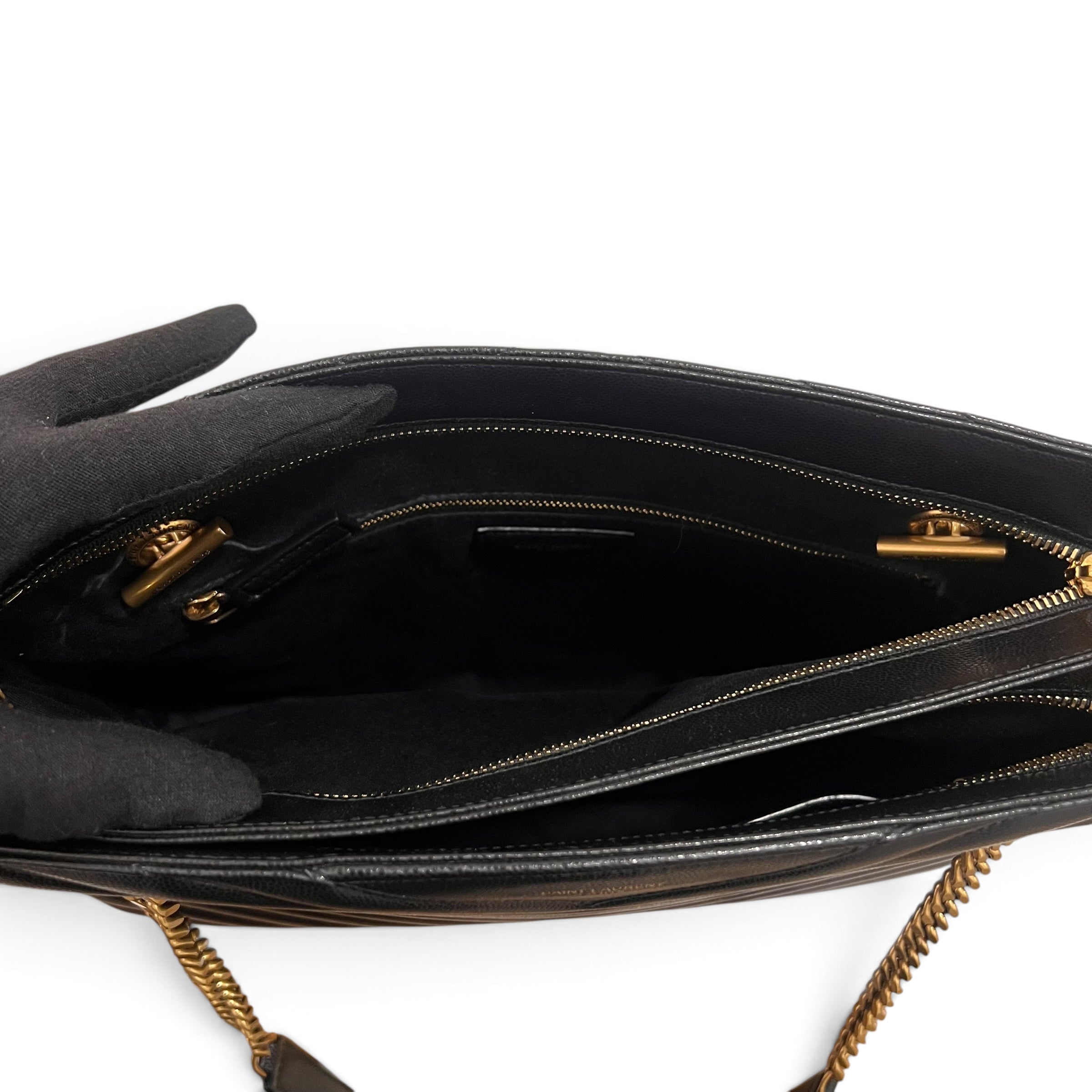 Saint Laurent - Sac cabas Tribeca en cuir grainé noir
