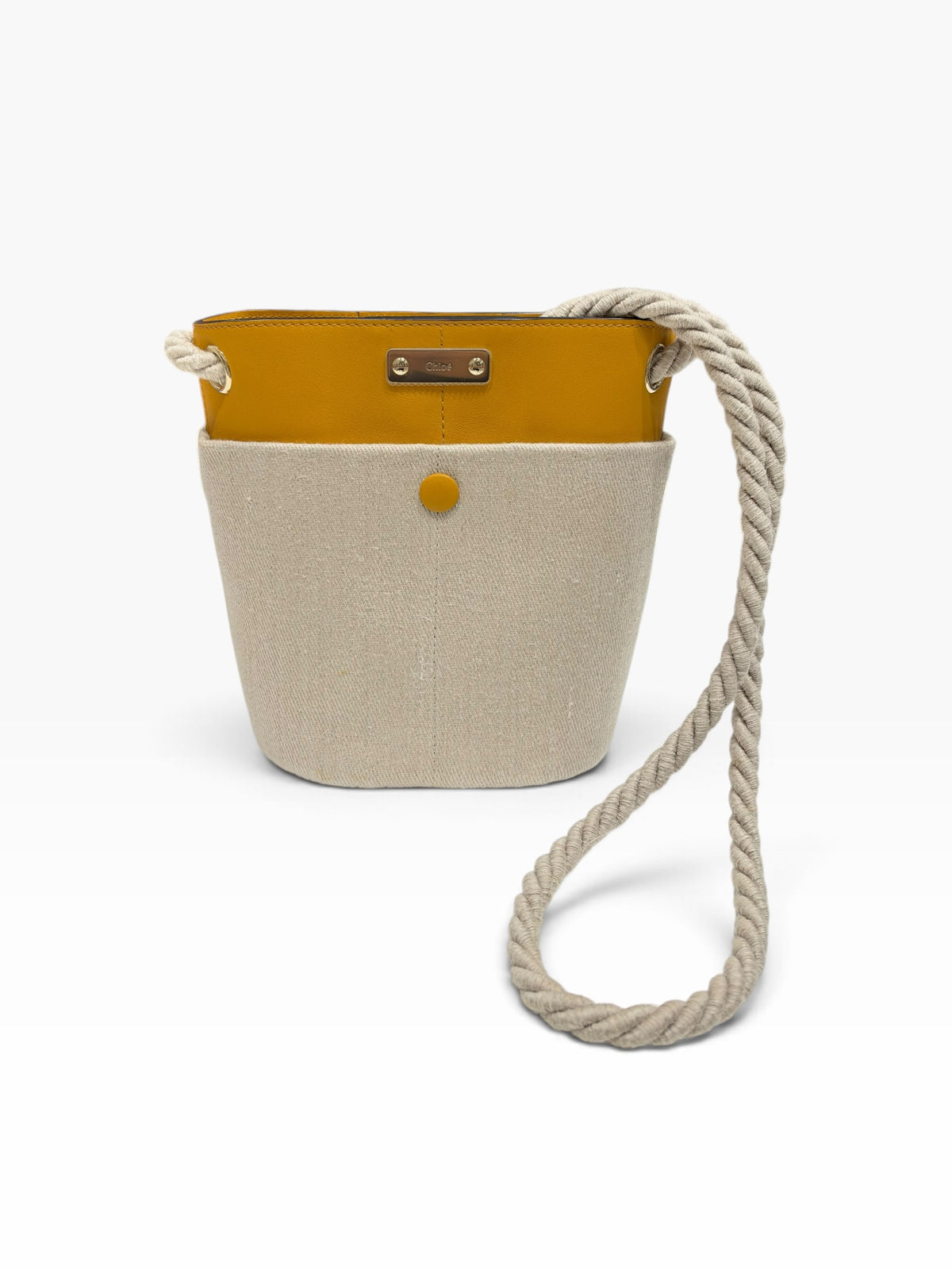 Chloé - Sac sceau Key PM en toile et cuir jaune