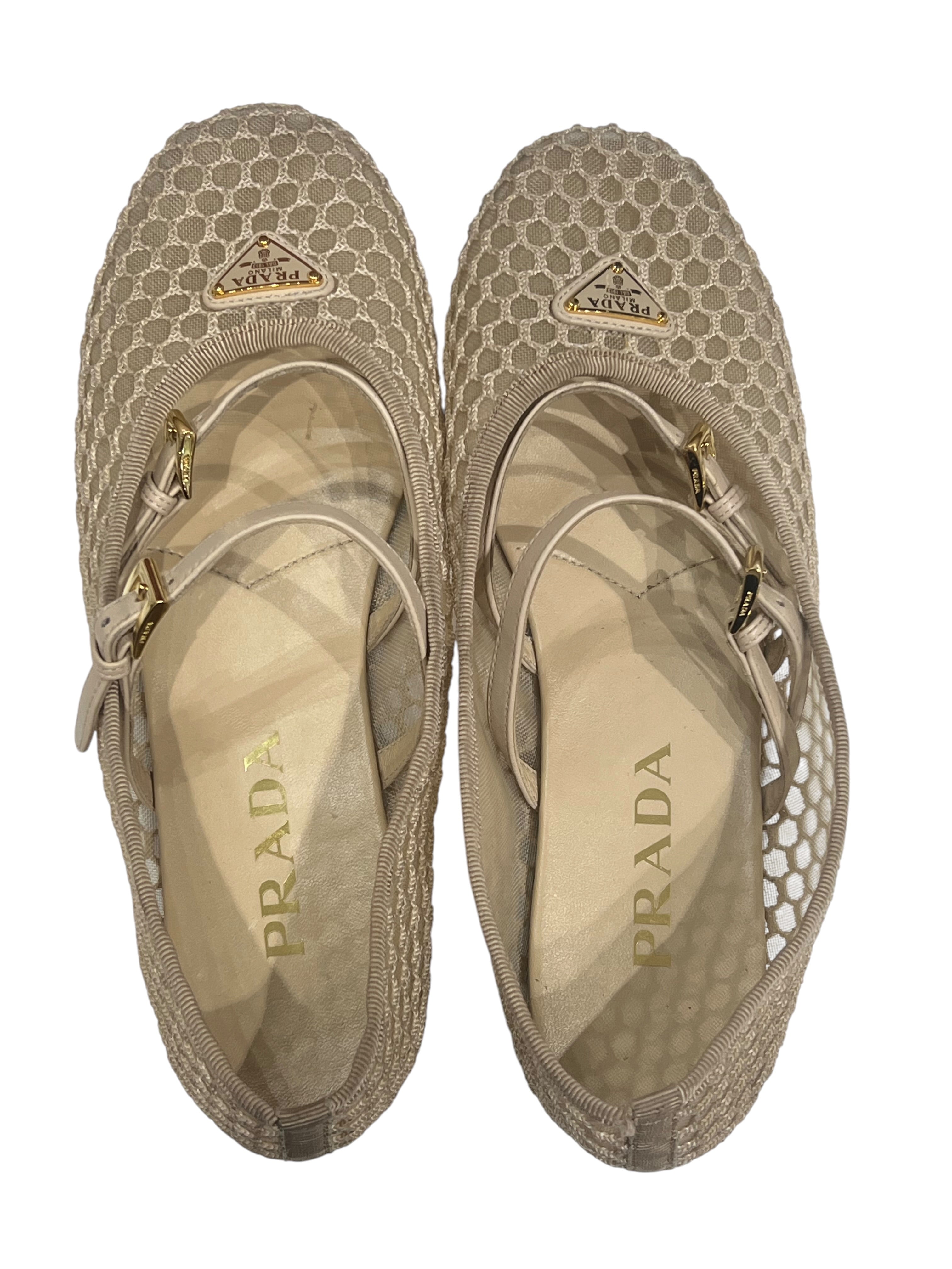 PRADA - ballerines en mesh Beiges T36