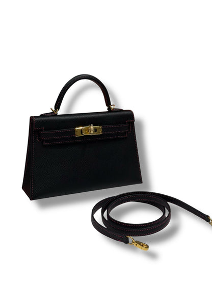 Hermès - Sac Mini Kelly Noir et Rose Extrême commande spéciale