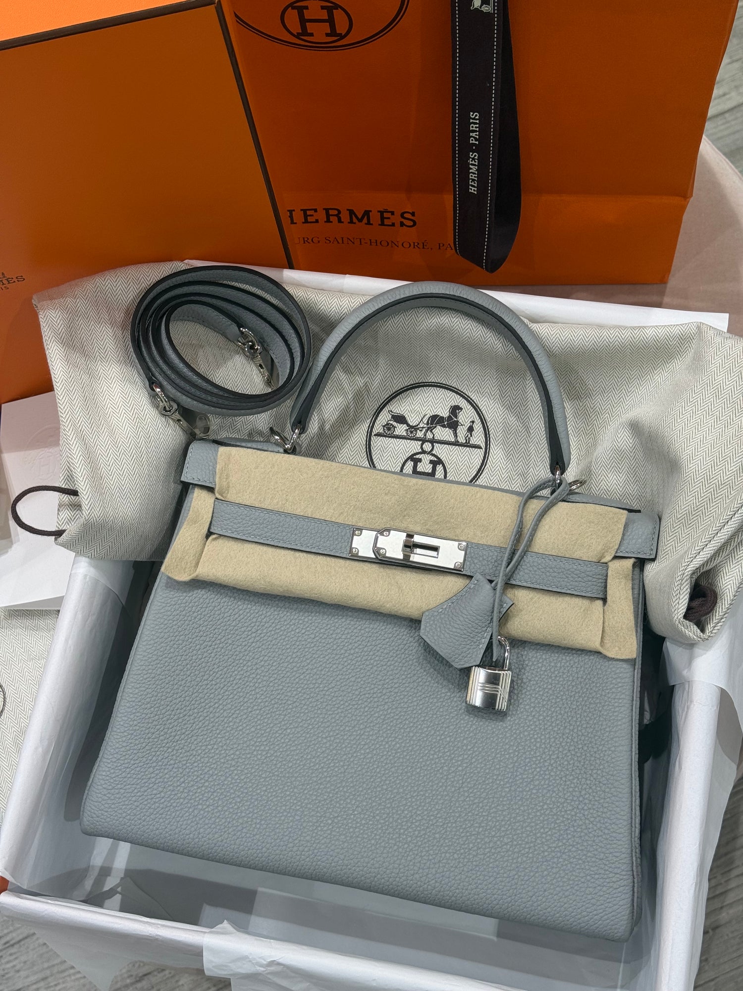 Hermès - Sac Kelly II 28 Bleu Glacier PHW