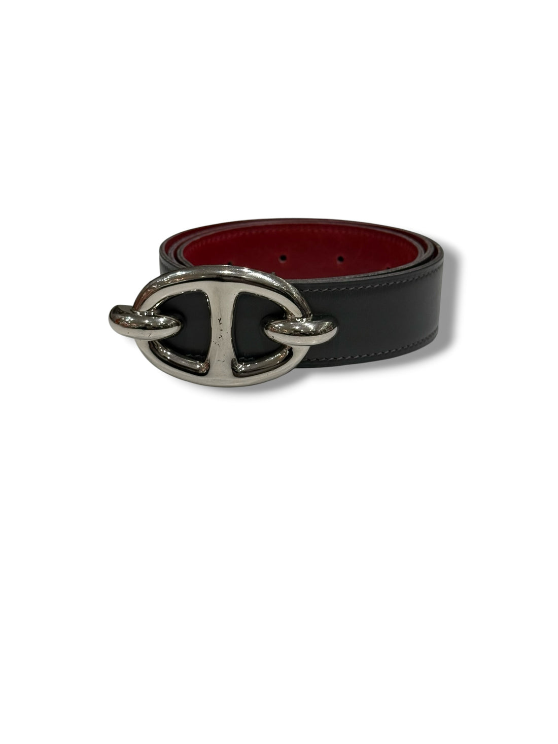 Hermès - Ceinture Chaîne D’ancre Gris/Rouge T85