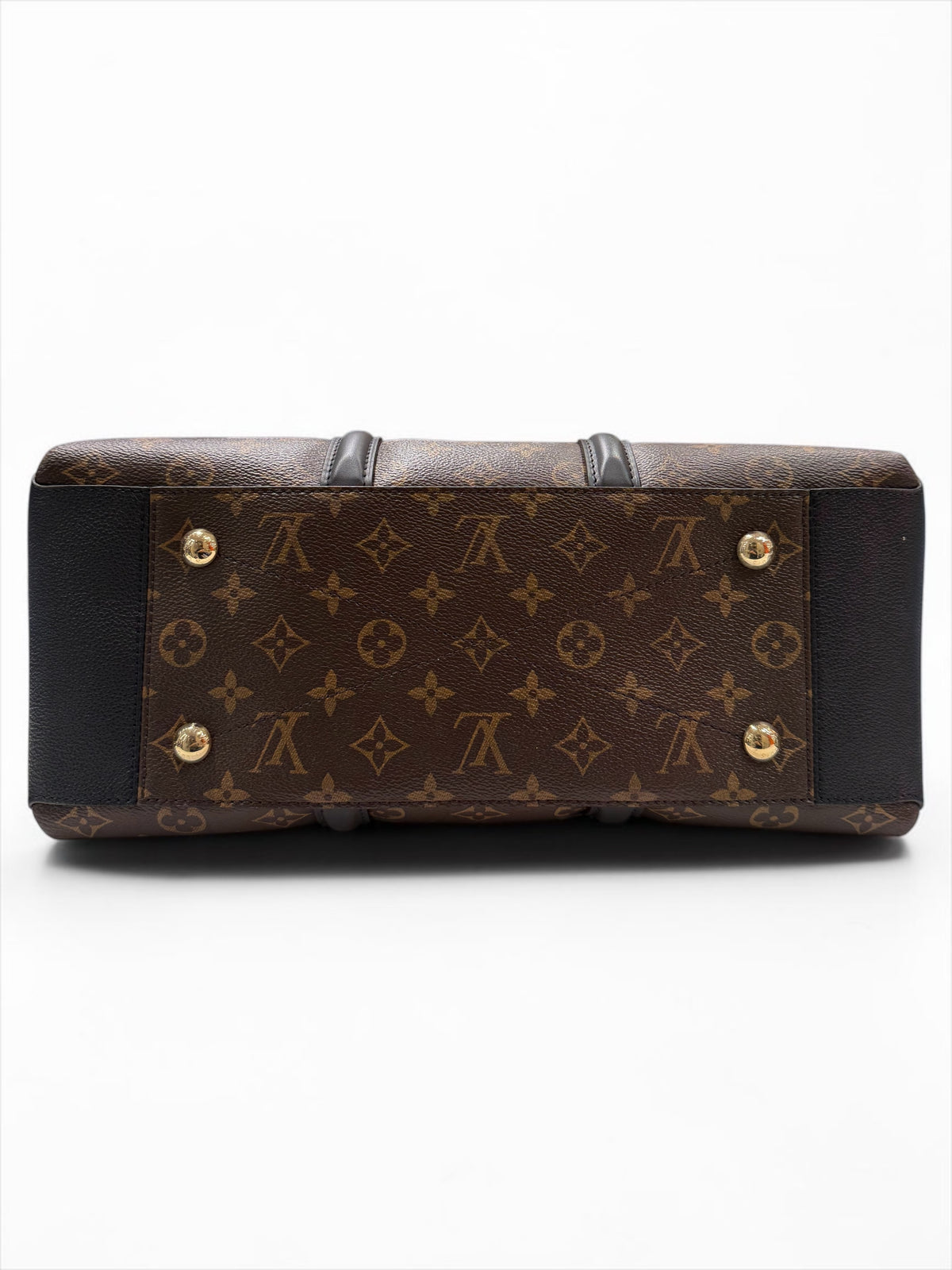 Louis Vuitton - Borsa Soufflot in tela Monogram rivestita marrone e pelle nera